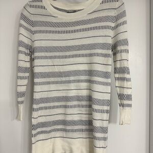 Halogen Ivory and Navy Striped Crew Neck Sweater